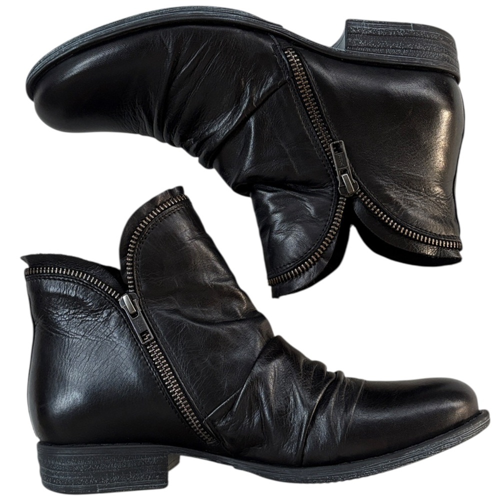 Miz Mooz Black Leather Zip-Accent Ankle Boots